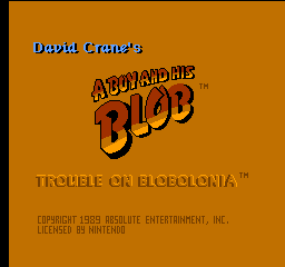 A Boy and His Blob Trouble on Blobolonia title screen for NES